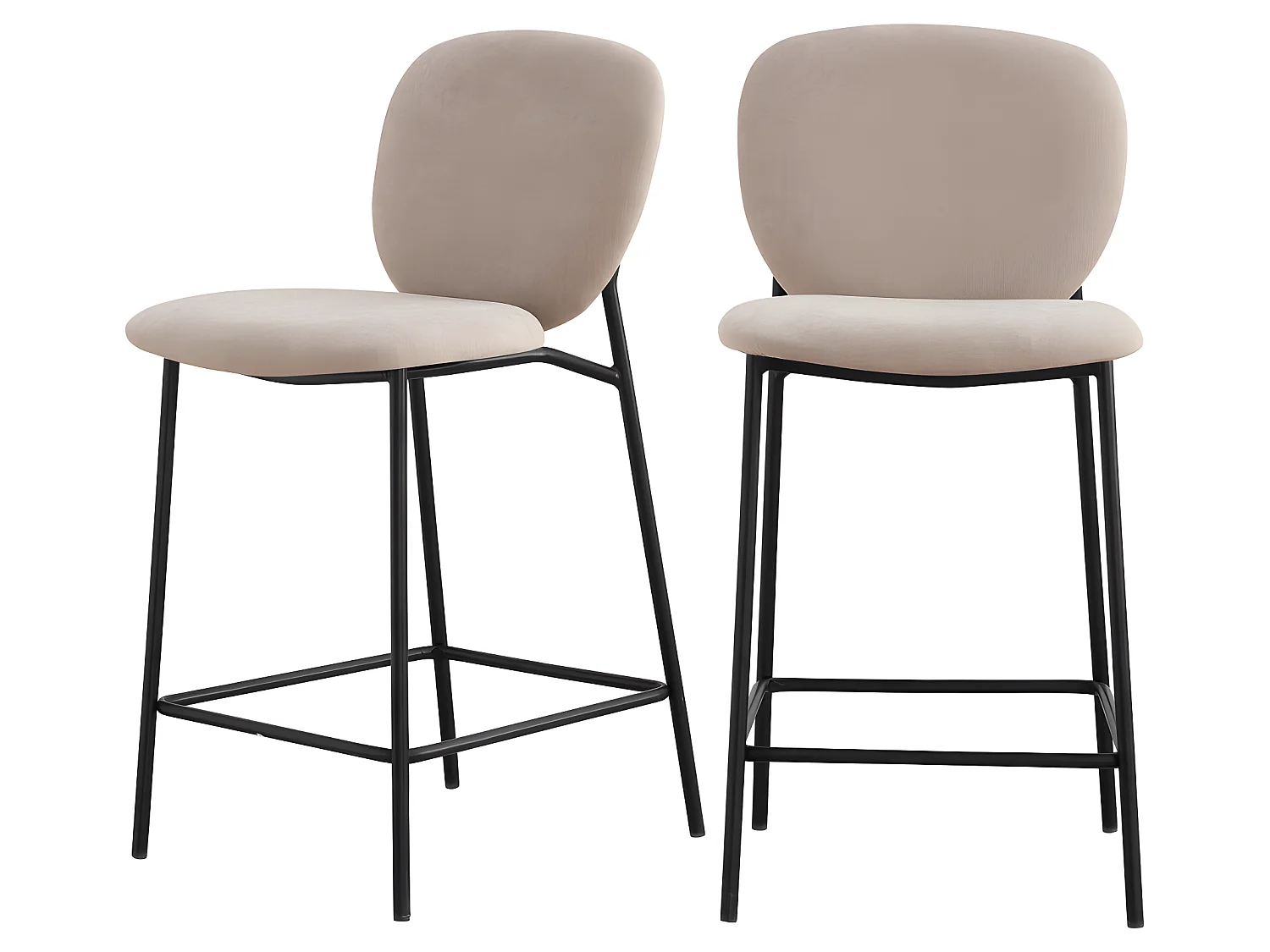 Dalby - Lot de 2 tabourets de bar en tissu et métal H65cm - Beige