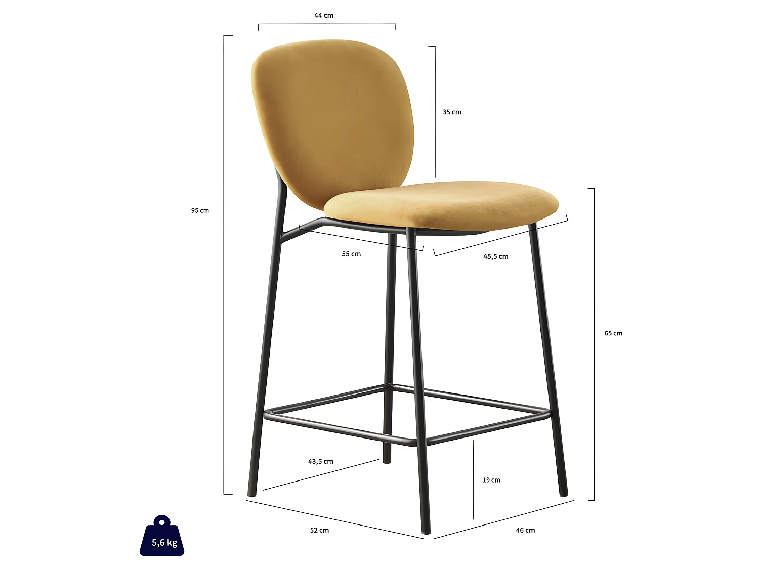 Dalby - Lot de 2 tabourets de bar en tissu et métal H65cm - Beige