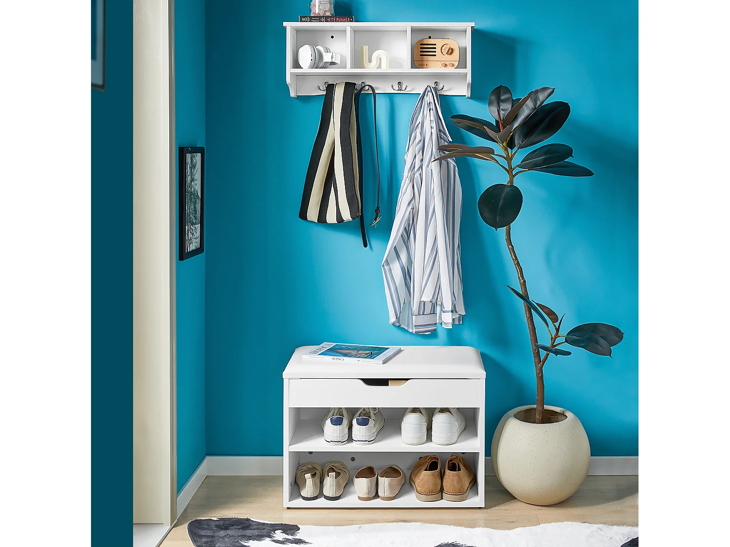 SoBuy armário de parede, cabide de parede, Cabide de parede com prateleira FRG48-W