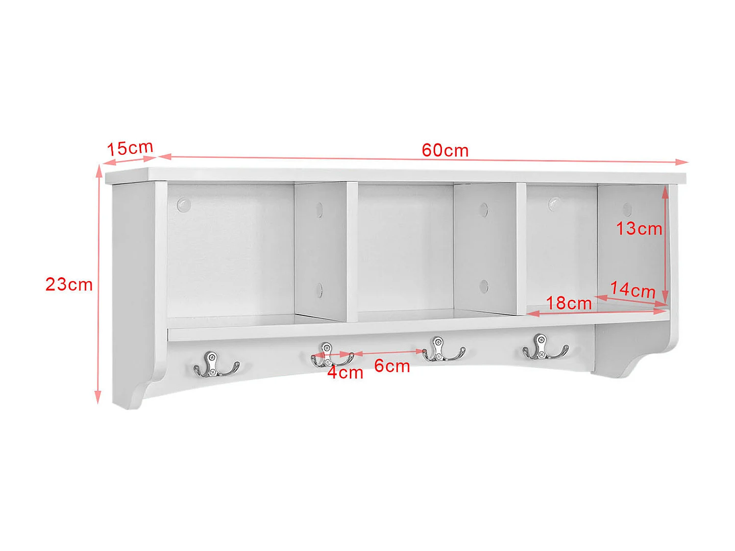 Étagère Murale Porte-manteau Meuble D’entrée Avec 3 Compartiments Et 4 Crochets Blanc, Frg48-w
