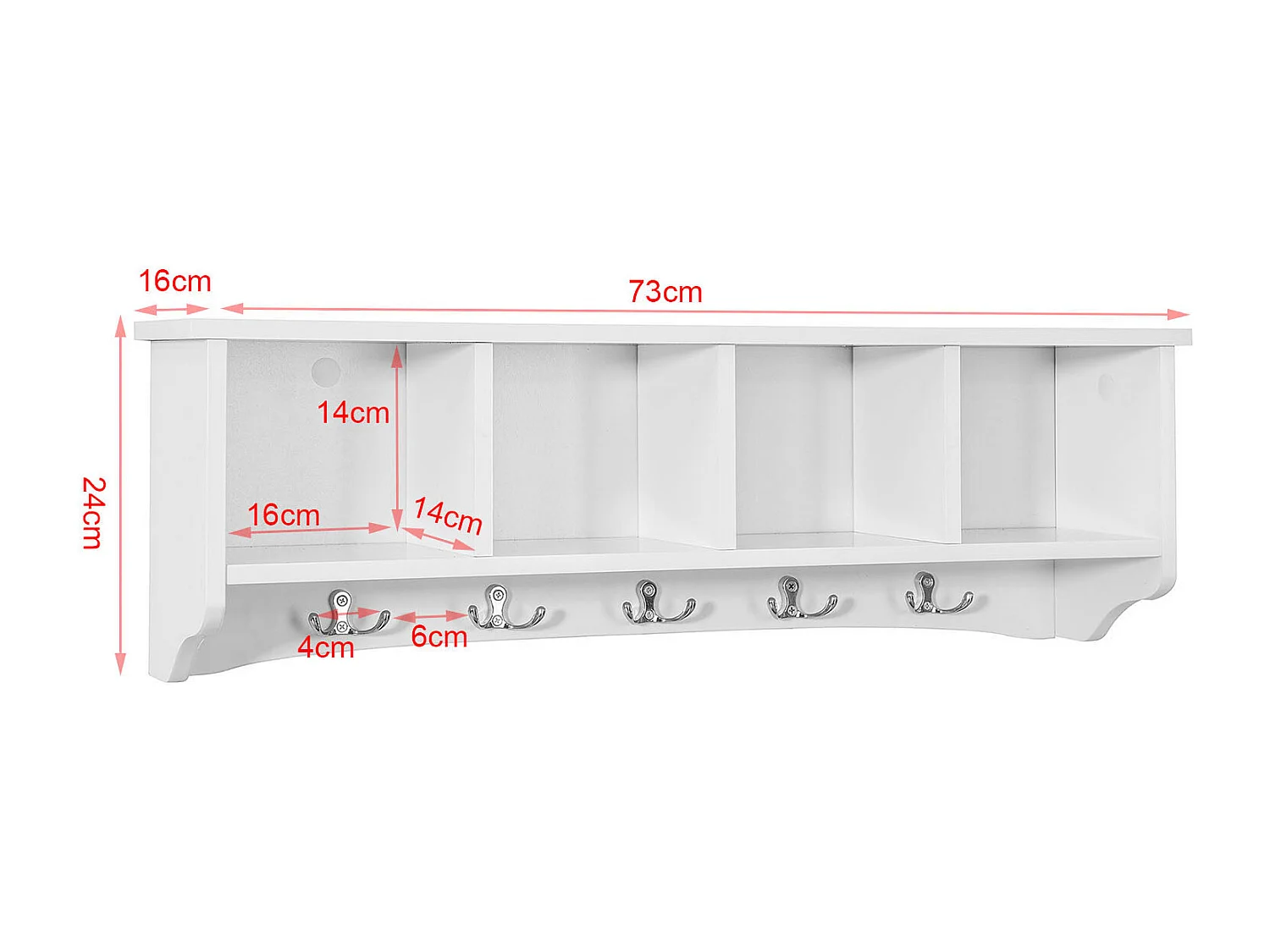 SoBuy FRG48-L-W Wandgarderobe wandhaken hangrek badkamerkast met 5 haken