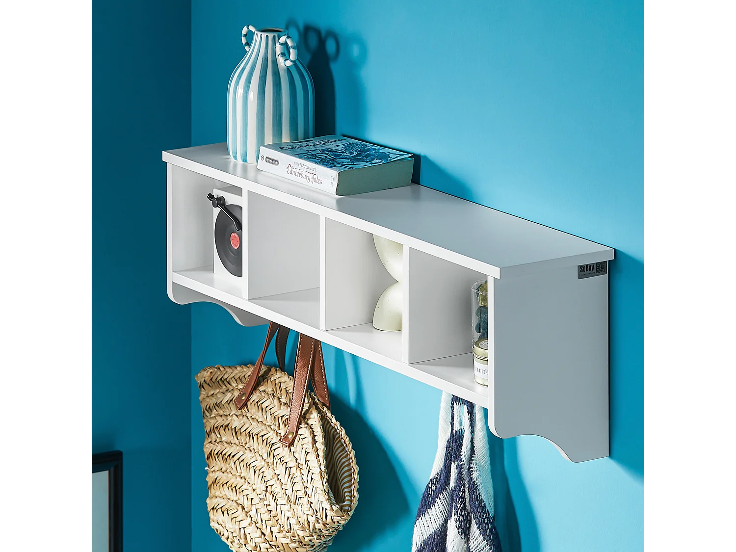 SoBuy FRG48-L-W Wandgarderobe wandhaken hangrek badkamerkast met 5 haken