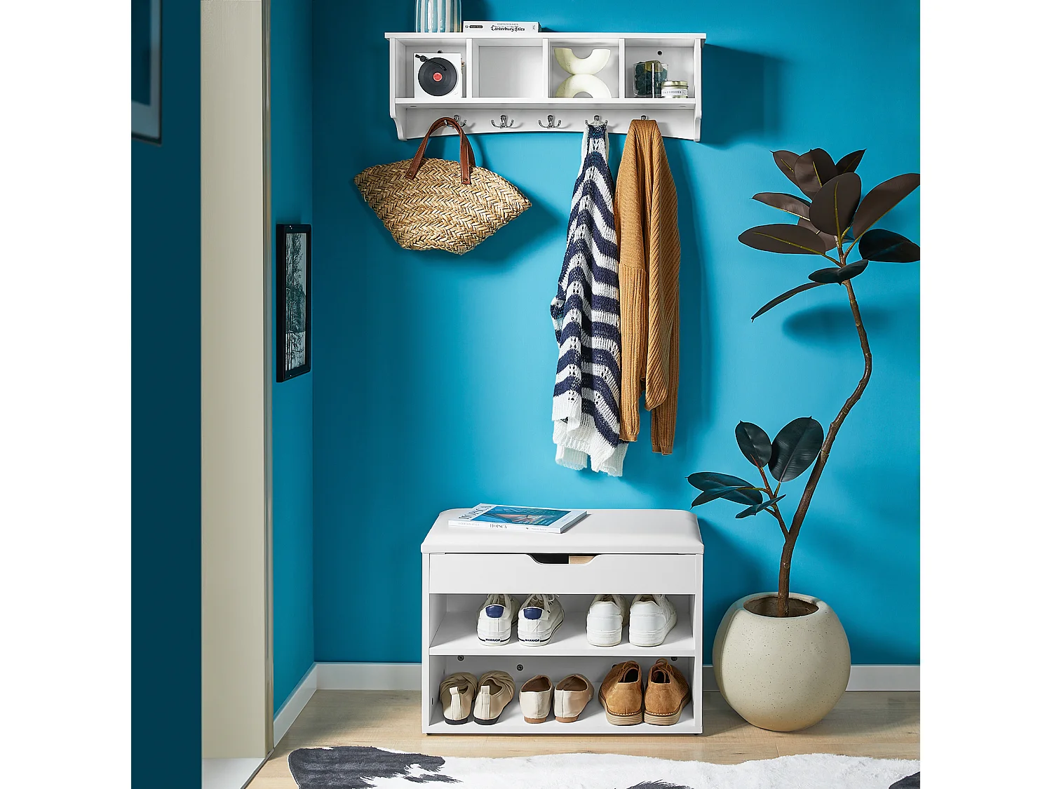 SoBuy FRG48-L-W Wandgarderobe wandhaken hangrek badkamerkast met 5 haken