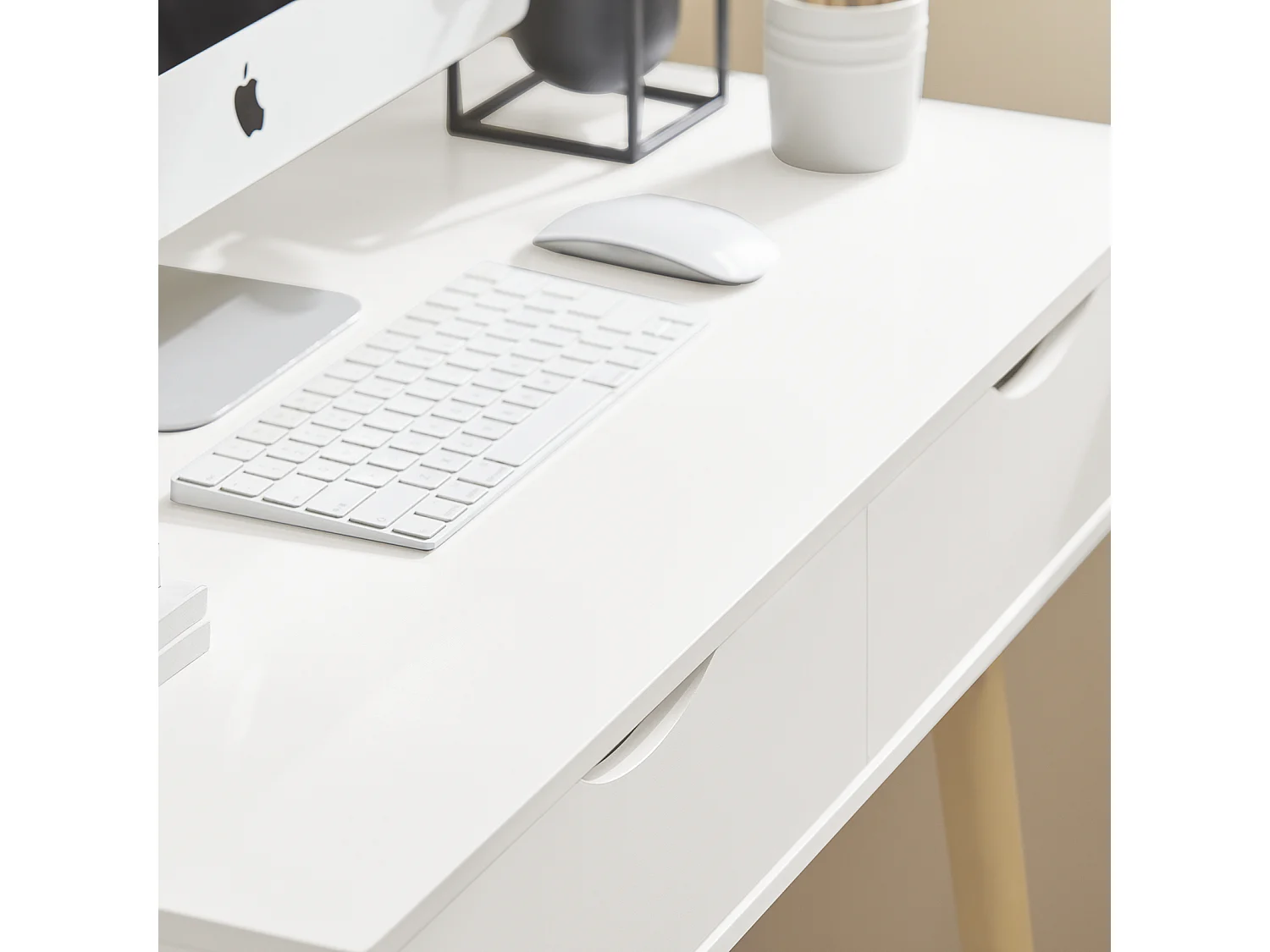 SoBuy Scrivania,Porta PC,Tavolo per Computer,con due cassetti,bianco,FWT40-WN