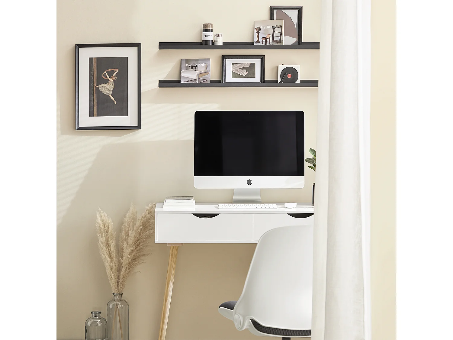 SoBuy Scrivania,Porta PC,Tavolo per Computer,con due cassetti,bianco,FWT40-WN