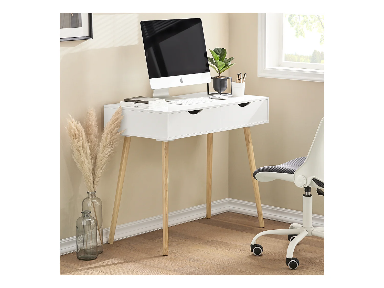 Schreibtisch FWT40-WN 90 x 77 x 45 cm Weiß