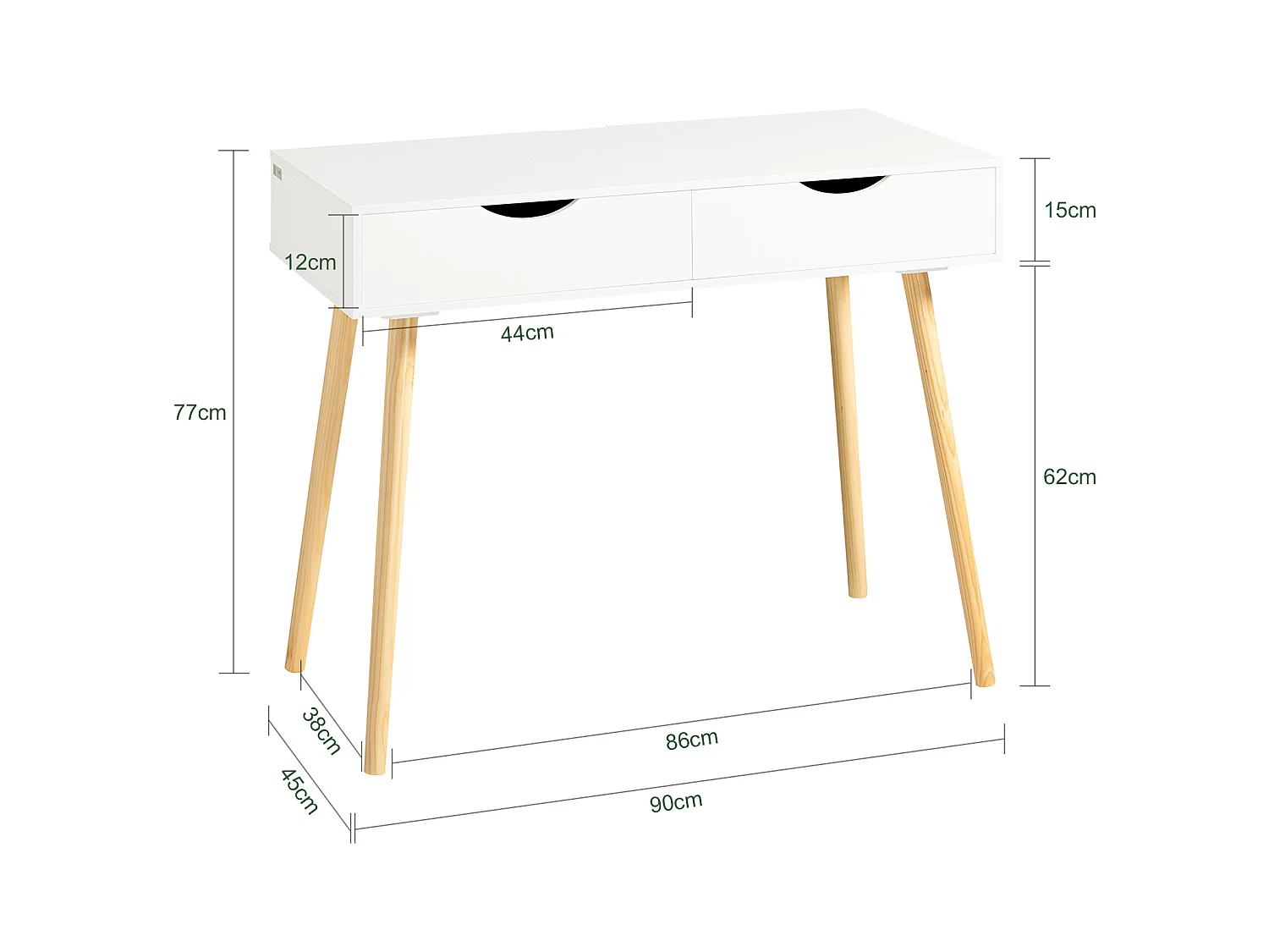 Schreibtisch FWT40-WN 90 x 77 x 45 cm Weiß