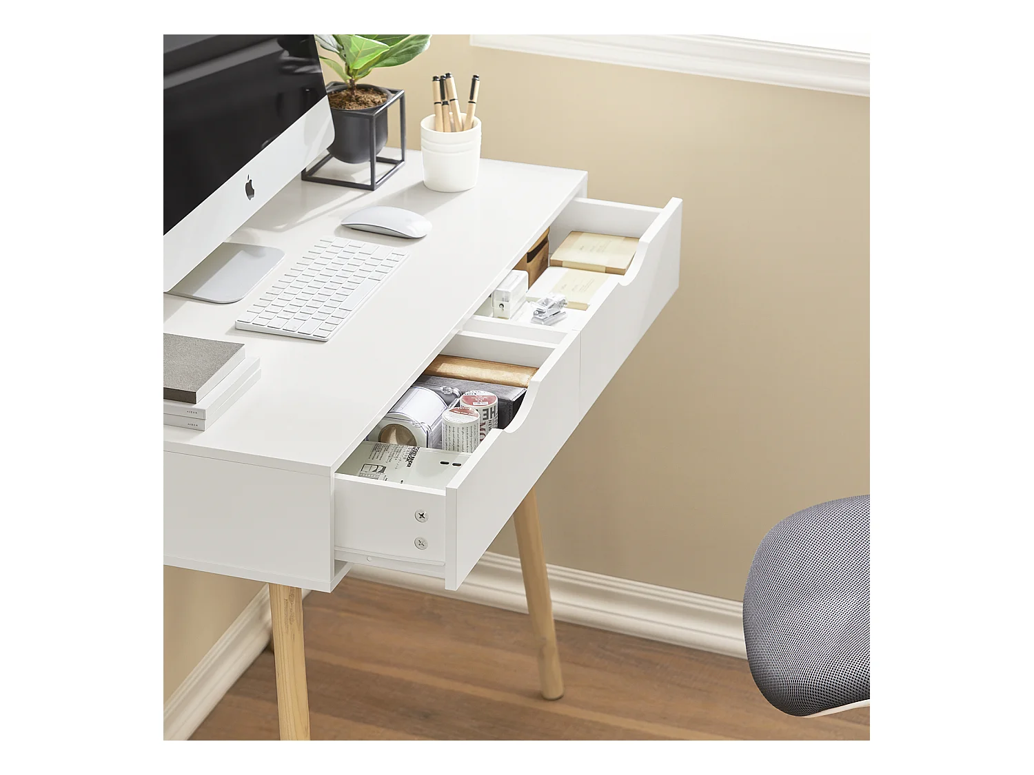 Schreibtisch FWT40-WN 90 x 77 x 45 cm Weiß