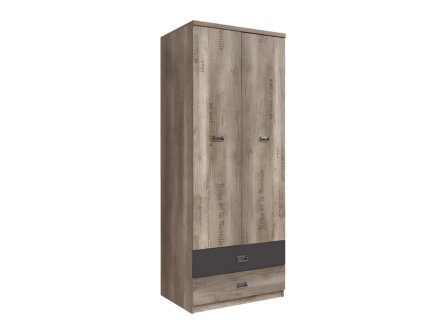 Armoire 2 portes 2 tiroirs Abel Bois et Gris