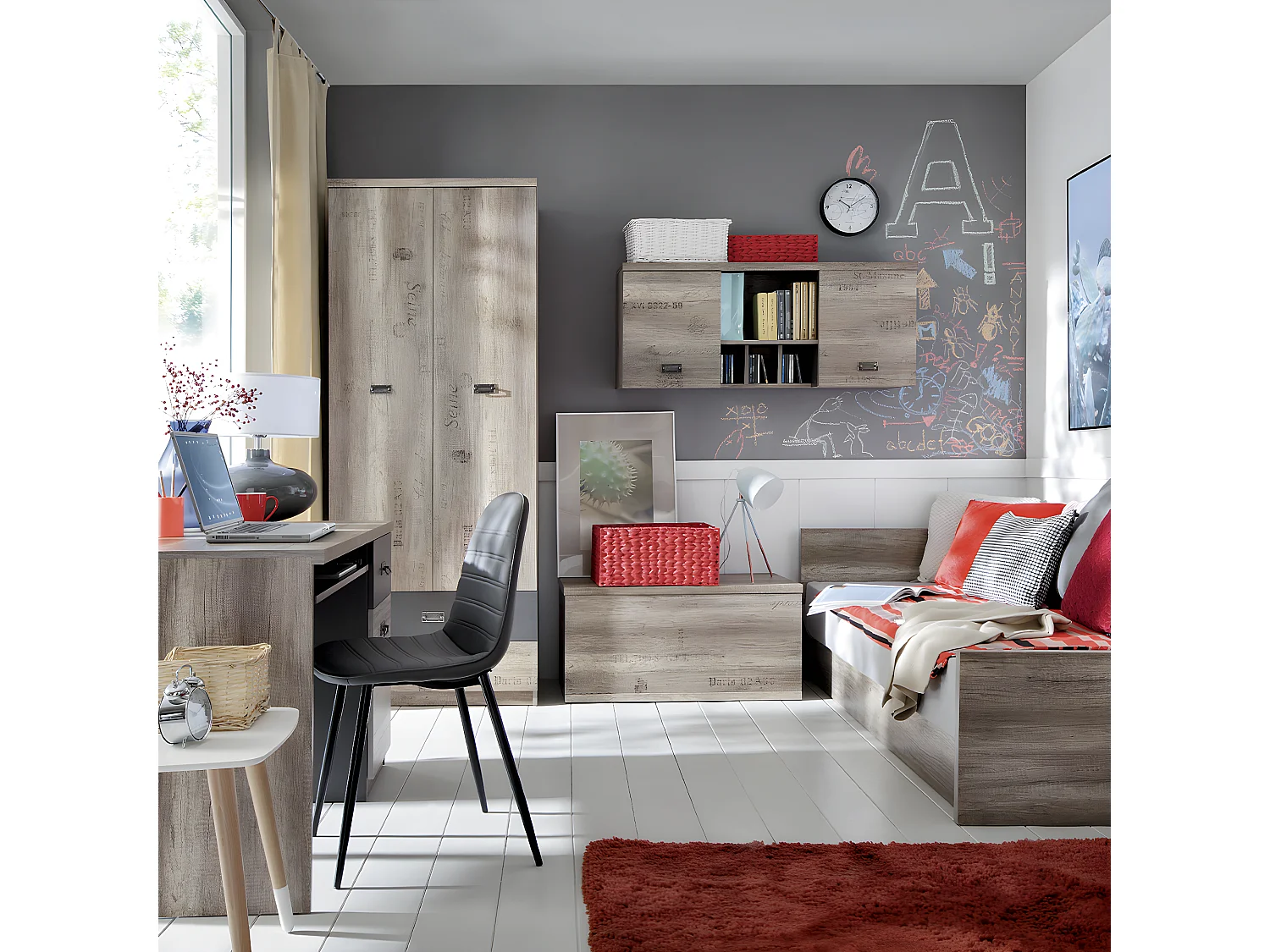 Armadio 2 ante 2 cassetti Abel marrone e grigio 205cm