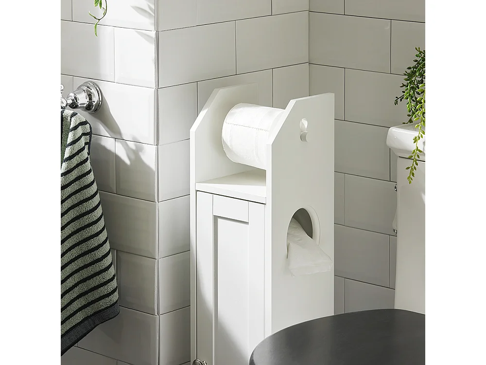 SoBuy FRG135-W Toiletrolhouder Vrijstaand Badkamermeubel Toiletborstel Wit