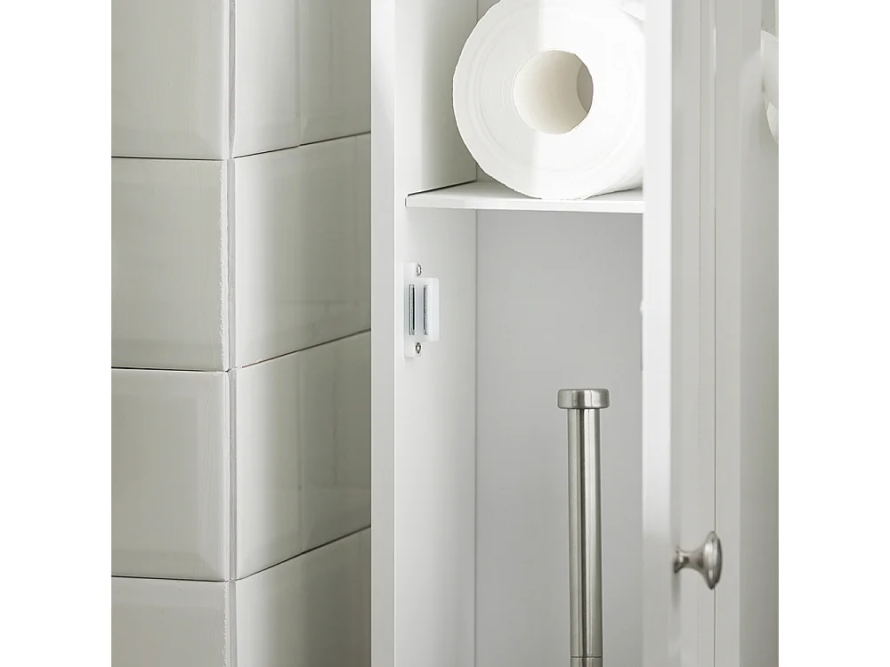 SoBuy FRG135-W Toiletrolhouder Vrijstaand Badkamermeubel Toiletborstel Wit