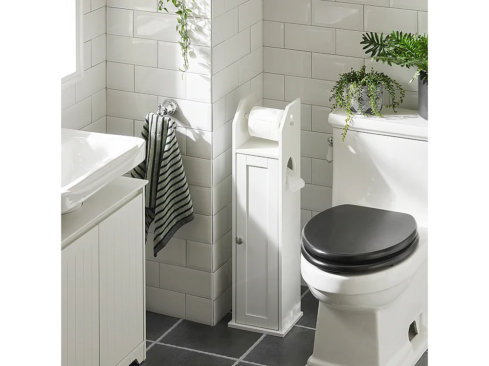 SoBuy FRG135-W Toiletrolhouder Vrijstaand Badkamermeubel Toiletborstel Wit