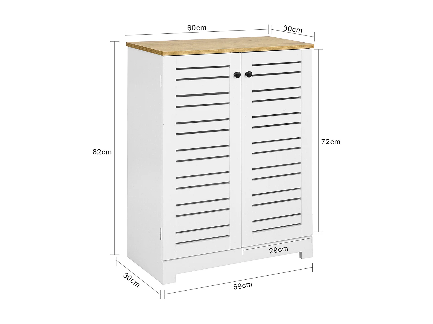 Meuble Bas Placard De Rangement Armoire Meuble De Salle De Bain Avec 2 Portes Persiennes, BZr41-w