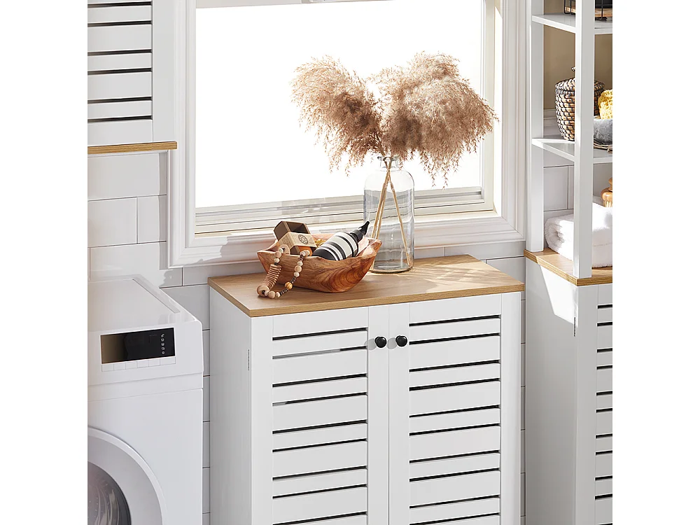 Meuble Bas Placard De Rangement Armoire Meuble De Salle De Bain Avec 2 Portes Persiennes, BZr41-w