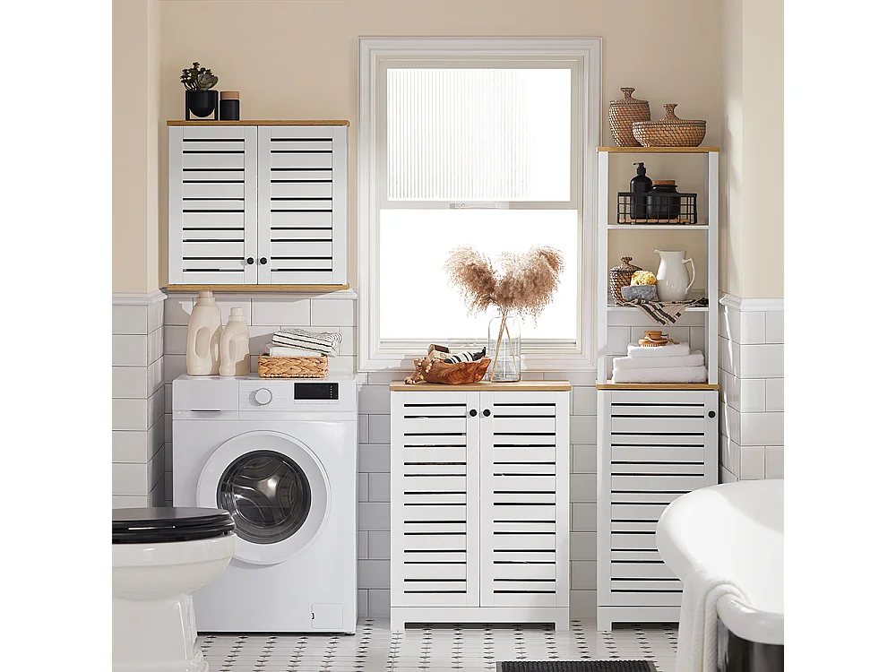 Meuble Bas Placard De Rangement Armoire Meuble De Salle De Bain Avec 2 Portes Persiennes, BZr41-w