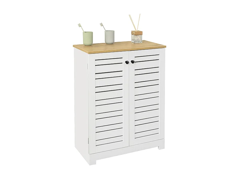 Meuble Bas Placard De Rangement Armoire Meuble De Salle De Bain Avec 2 Portes Persiennes, BZr41-w