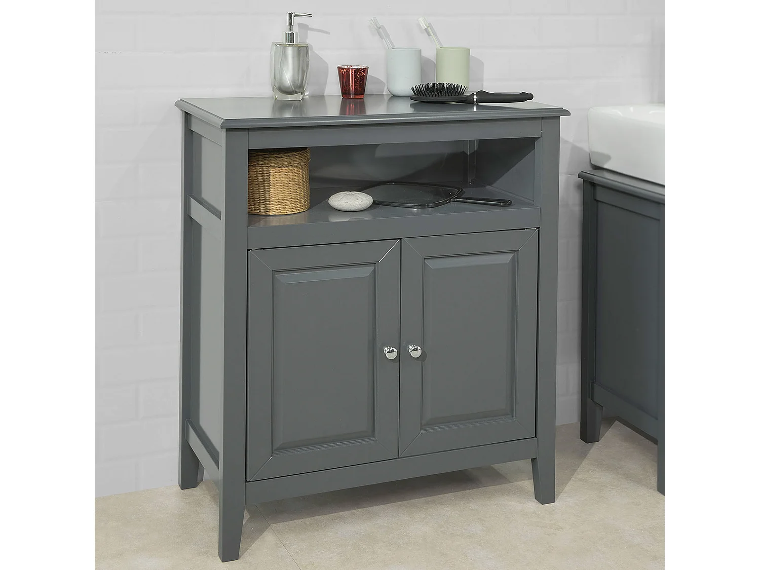 SoBuy FRG204-DG Badkamer Dressoir Badkamermeubel Kolomkast Badkamerkast - donkergrijs