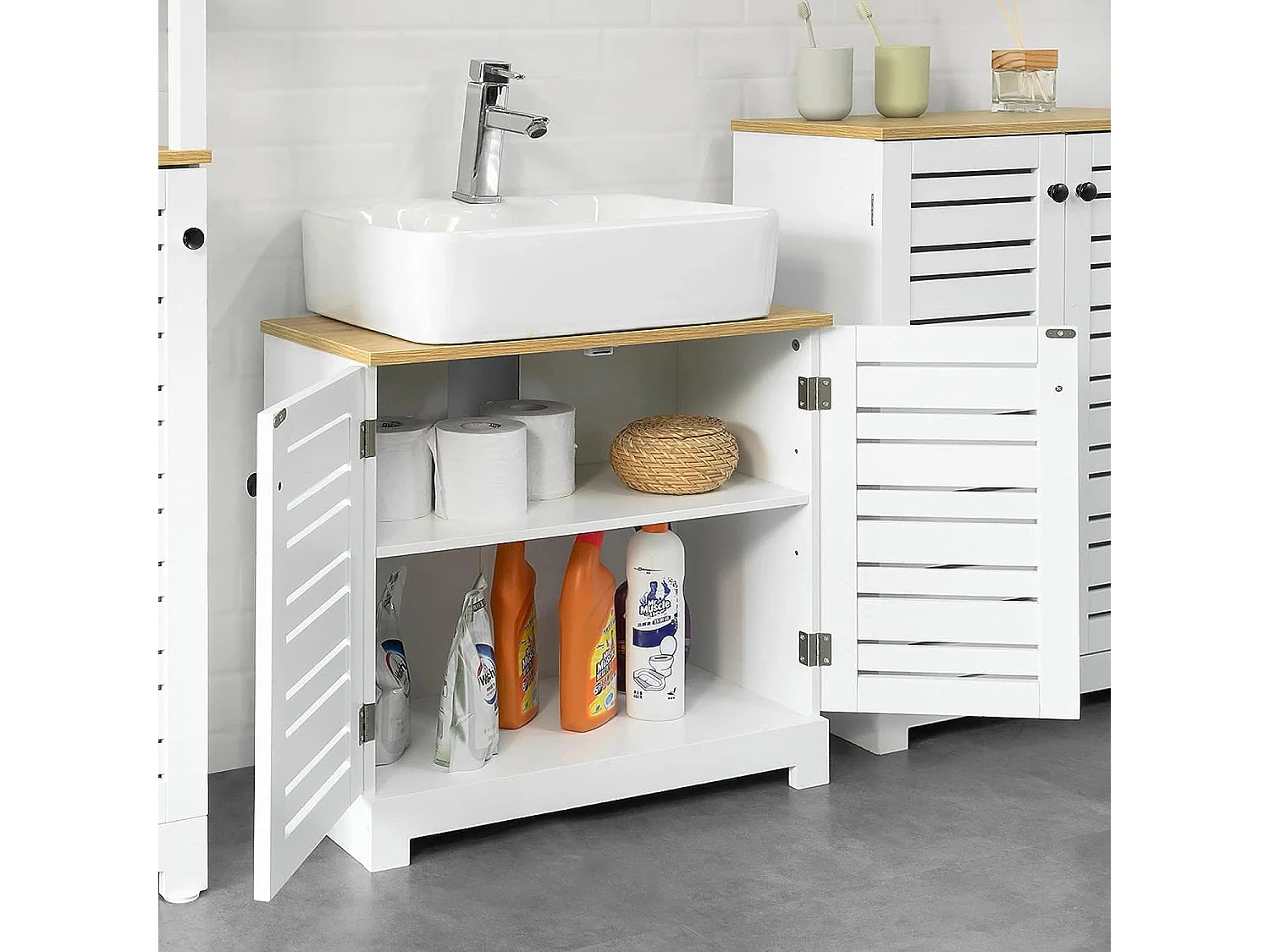 SoBuy BZR40-W wastafelmeubel 2-laags 2-deurs wastafelmeubel badkamermeubel