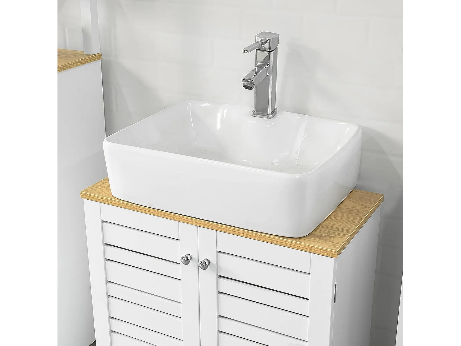 SoBuy BZR40-W wastafelmeubel 2-laags 2-deurs wastafelmeubel badkamermeubel