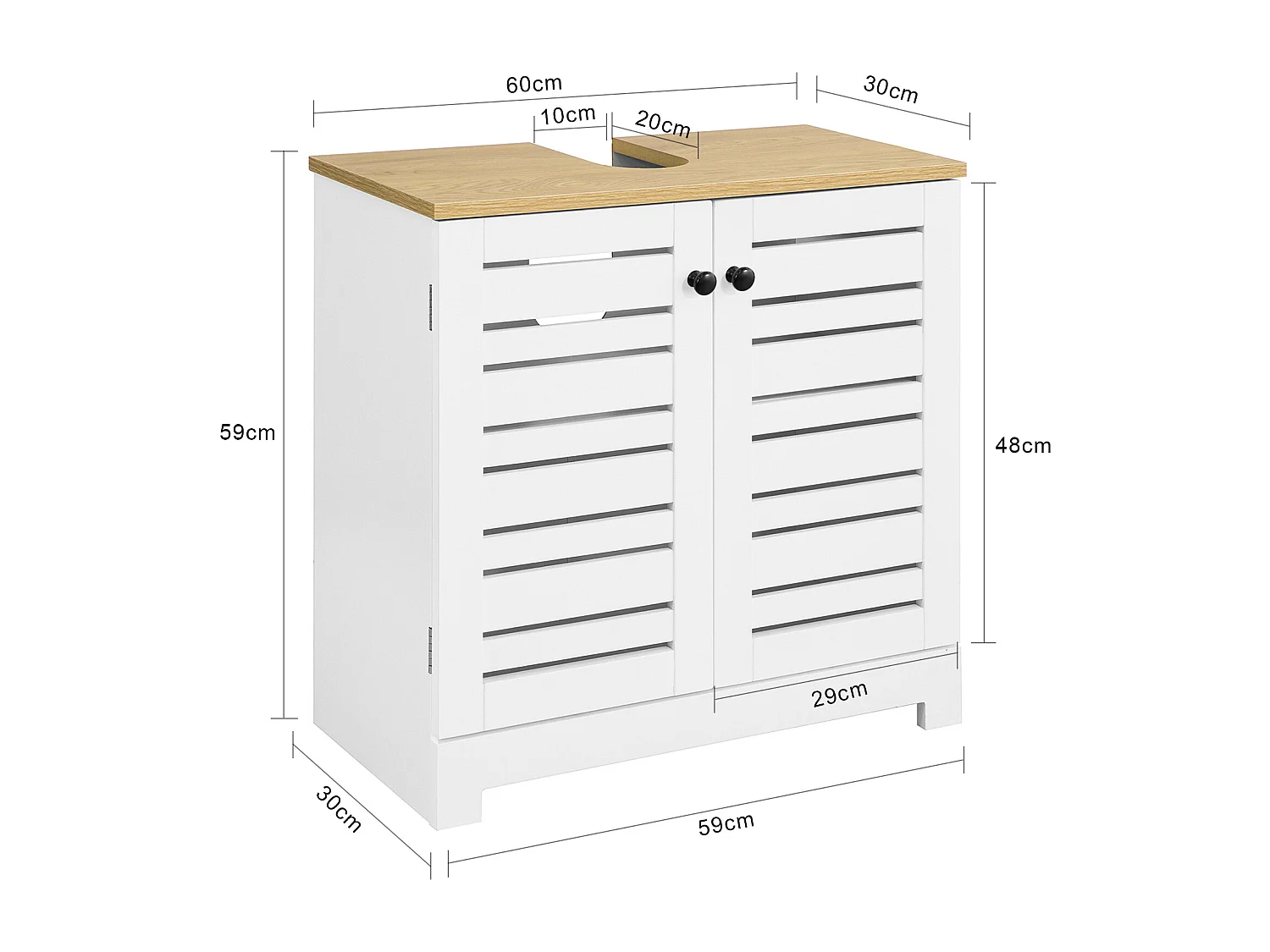 SoBuy BZR40-W wastafelmeubel 2-laags 2-deurs wastafelmeubel badkamermeubel