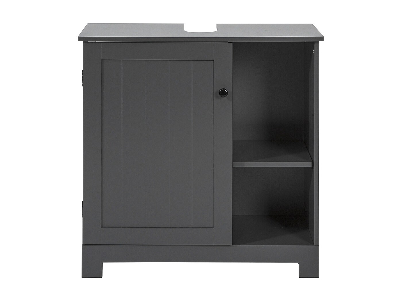 Modulo Badkamermeubel Met Wastafel | 60 Cm Donkergrijs Lamel Front Natuursteen 1 Lade 93025
