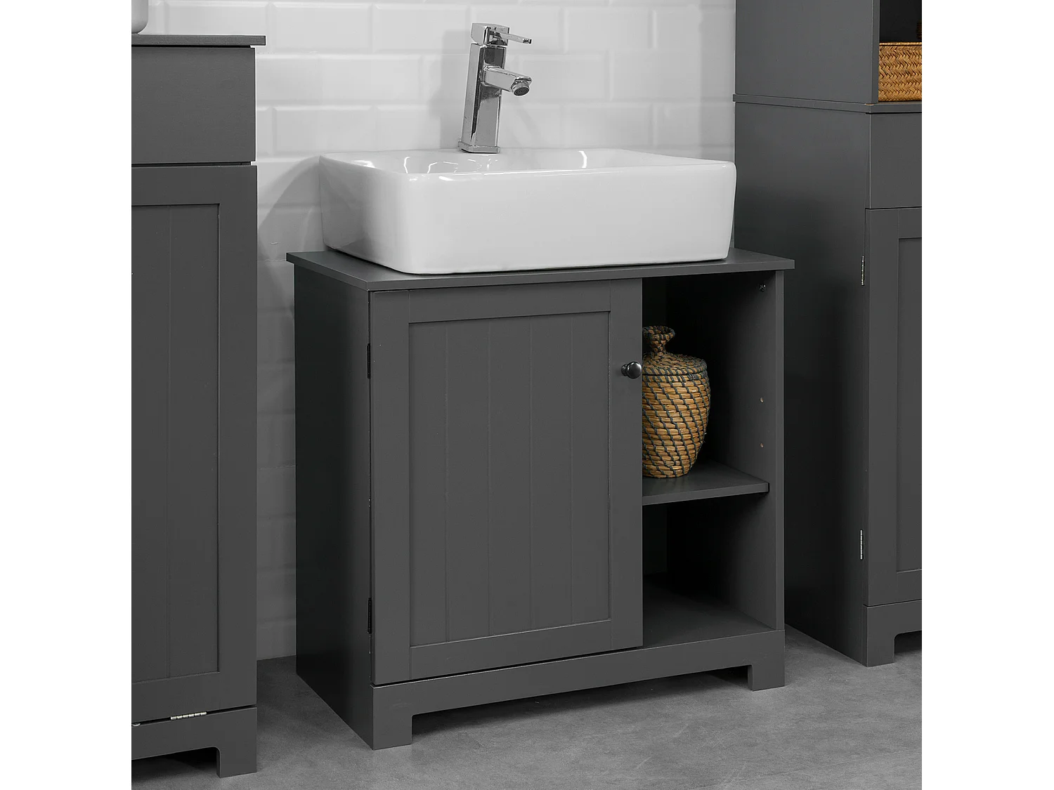 SoBuy BZR38-DG Wastafelmeubel Onderbouw of wastafel Wastafelmeubel met 1 deur en 2 verwijderbare vochtbestendige planken 60 x 30 x 60 cm - Donkergrijs