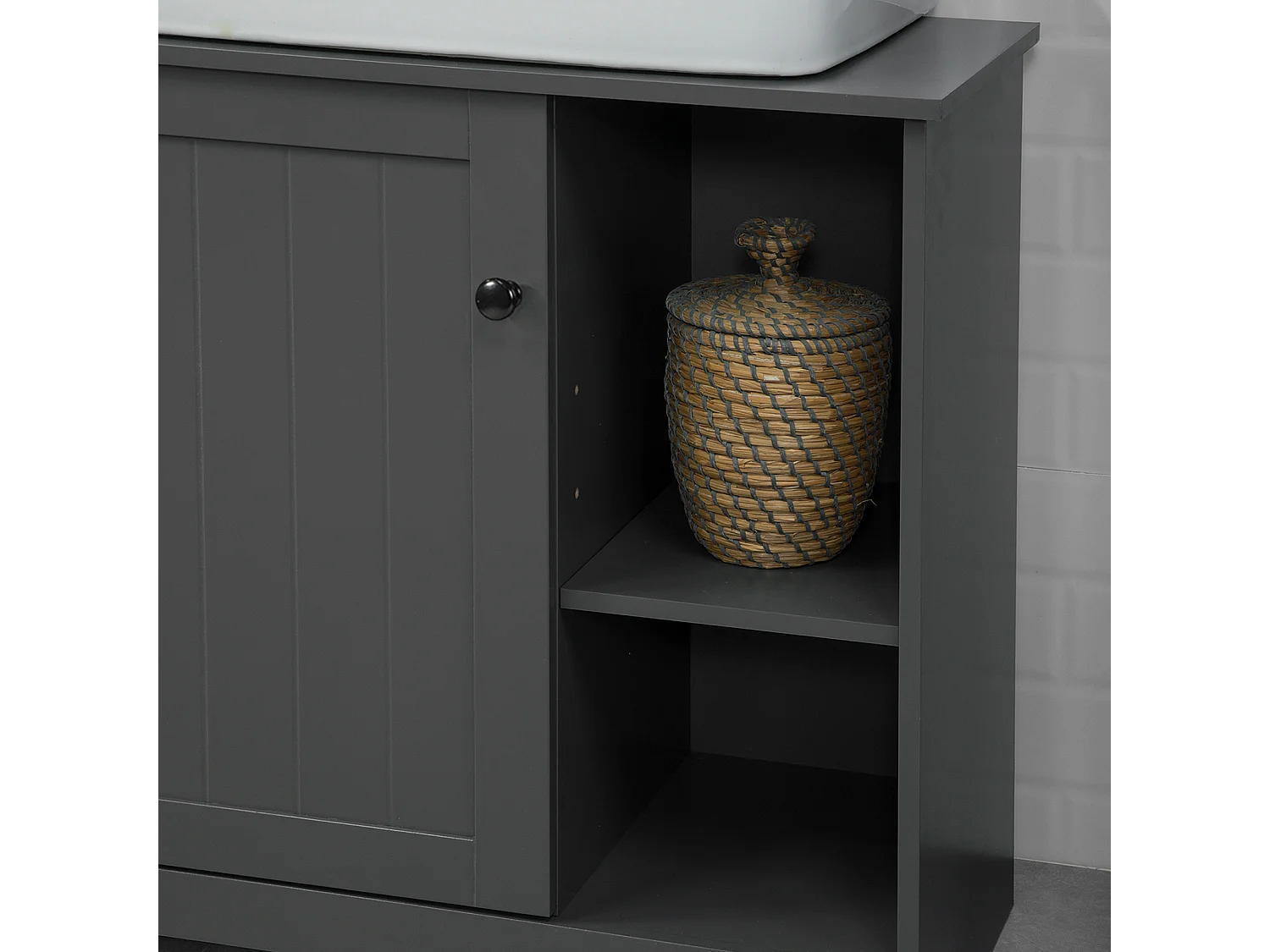 SoBuy BZR38-DG Wastafelmeubel Onderbouw of wastafel Wastafelmeubel met 1 deur en 2 verwijderbare vochtbestendige planken 60 x 30 x 60 cm - Donkergrijs