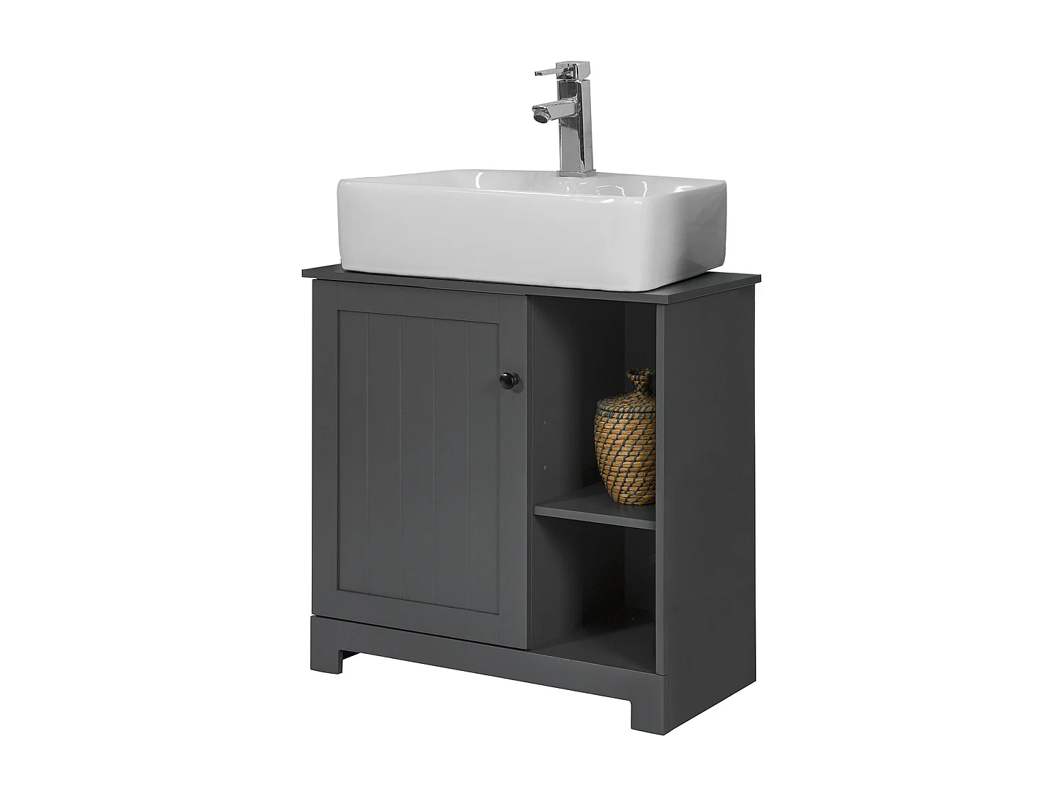 SoBuy BZR38-DG Wastafelmeubel Onderbouw of wastafel Wastafelmeubel met 1 deur en 2 verwijderbare vochtbestendige planken 60 x 30 x 60 cm - Donkergrijs