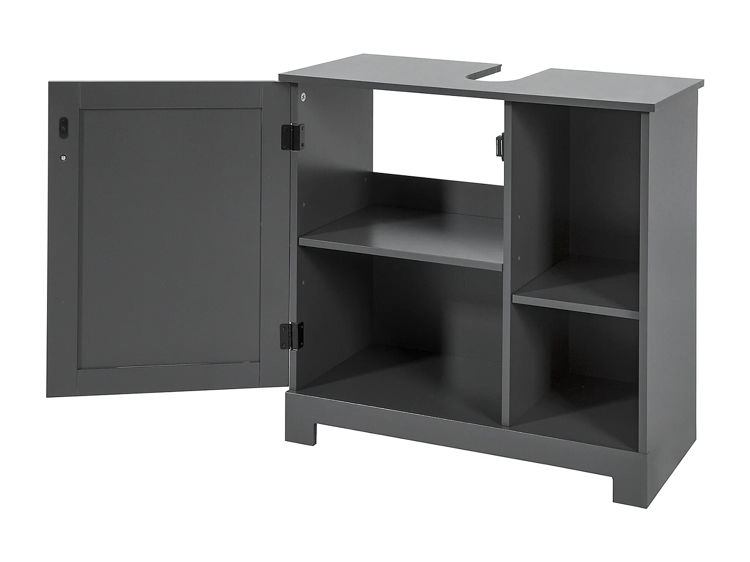 SoBuy BZR38-DG Wastafelmeubel Onderbouw of wastafel Wastafelmeubel met 1 deur en 2 verwijderbare vochtbestendige planken 60 x 30 x 60 cm - Donkergrijs