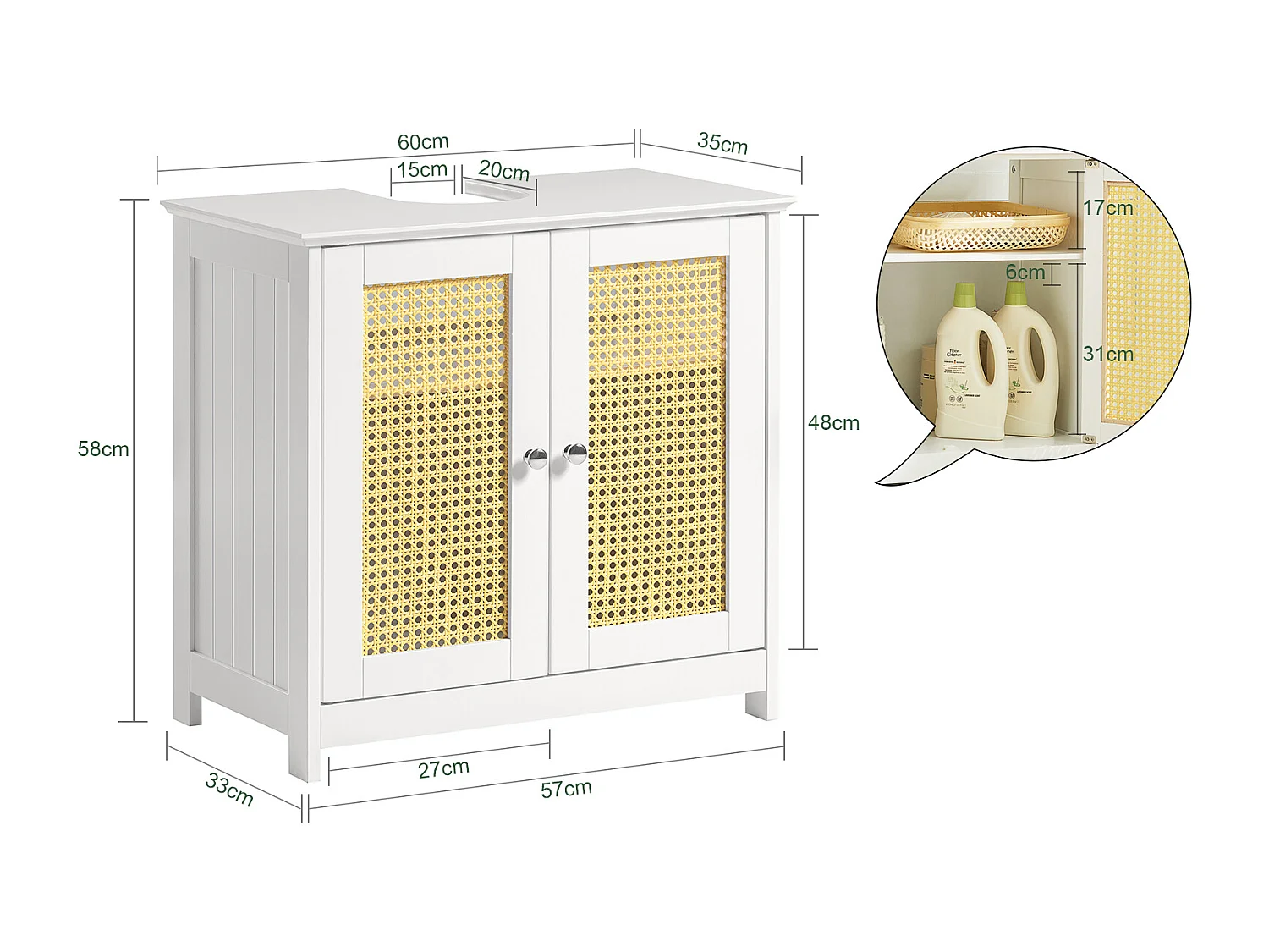Meuble Sous-lavabo Meuble Sous-vasque Meuble De Rangement De Salle De Bain, BZr72-w