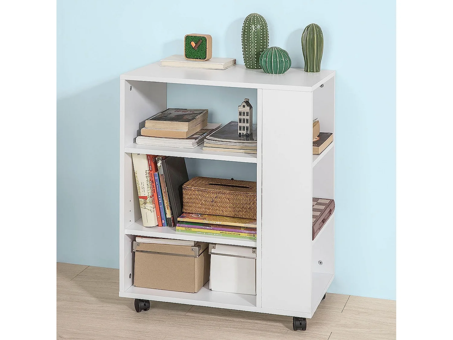 SoBuy Tavolino Salotto con Ruote,Porta Stampante, Bianco,Altezza 75 cm, FBT68-