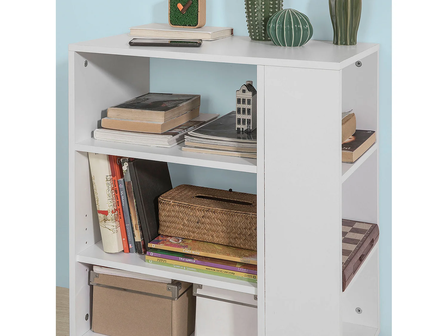 SoBuy Tavolino Salotto con Ruote,Porta Stampante, Bianco,Altezza 75 cm, FBT68-