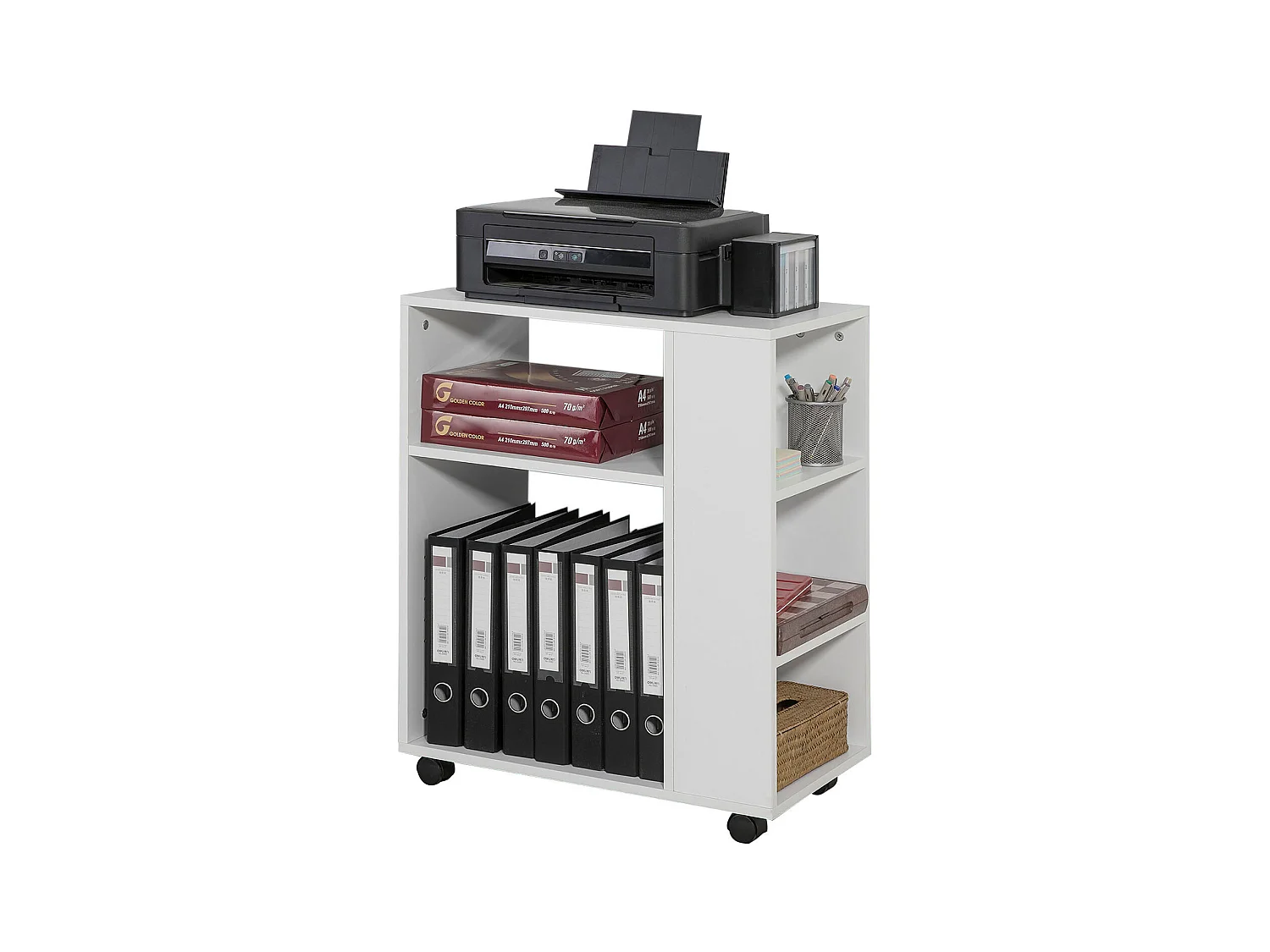 Bout De Canapé Table Roulante Avec Étagères De Rangement Bibliothèque À Roulettes, Fbt68-w