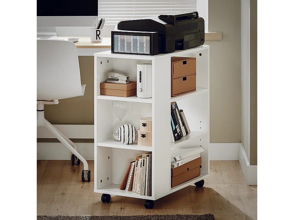 Bout De Canapé Table Roulante Avec Étagères De Rangement Bibliothèque À Roulettes, Fbt68-w