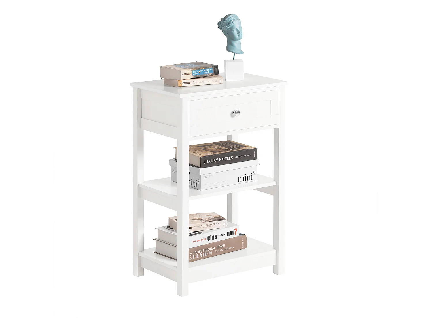 Narrow Nightstand - Single Drawer & Shelves - Modern