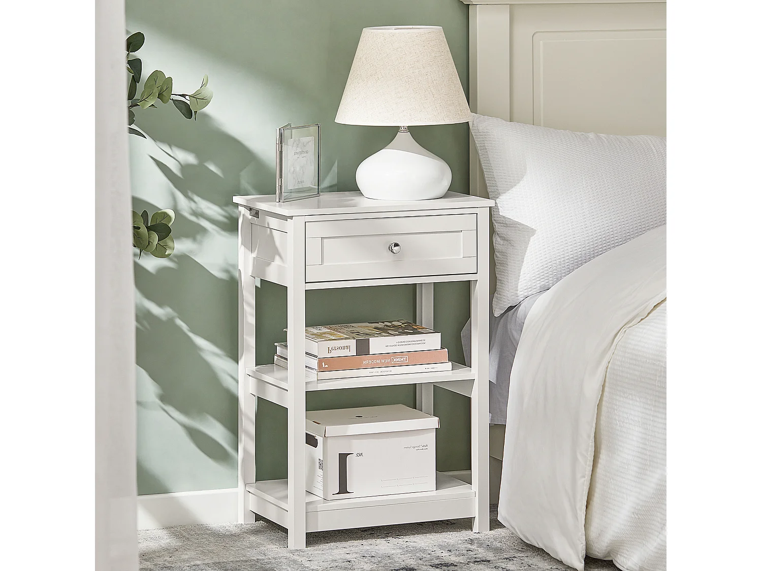 Narrow Nightstand - Single Drawer & Shelves - Modern
