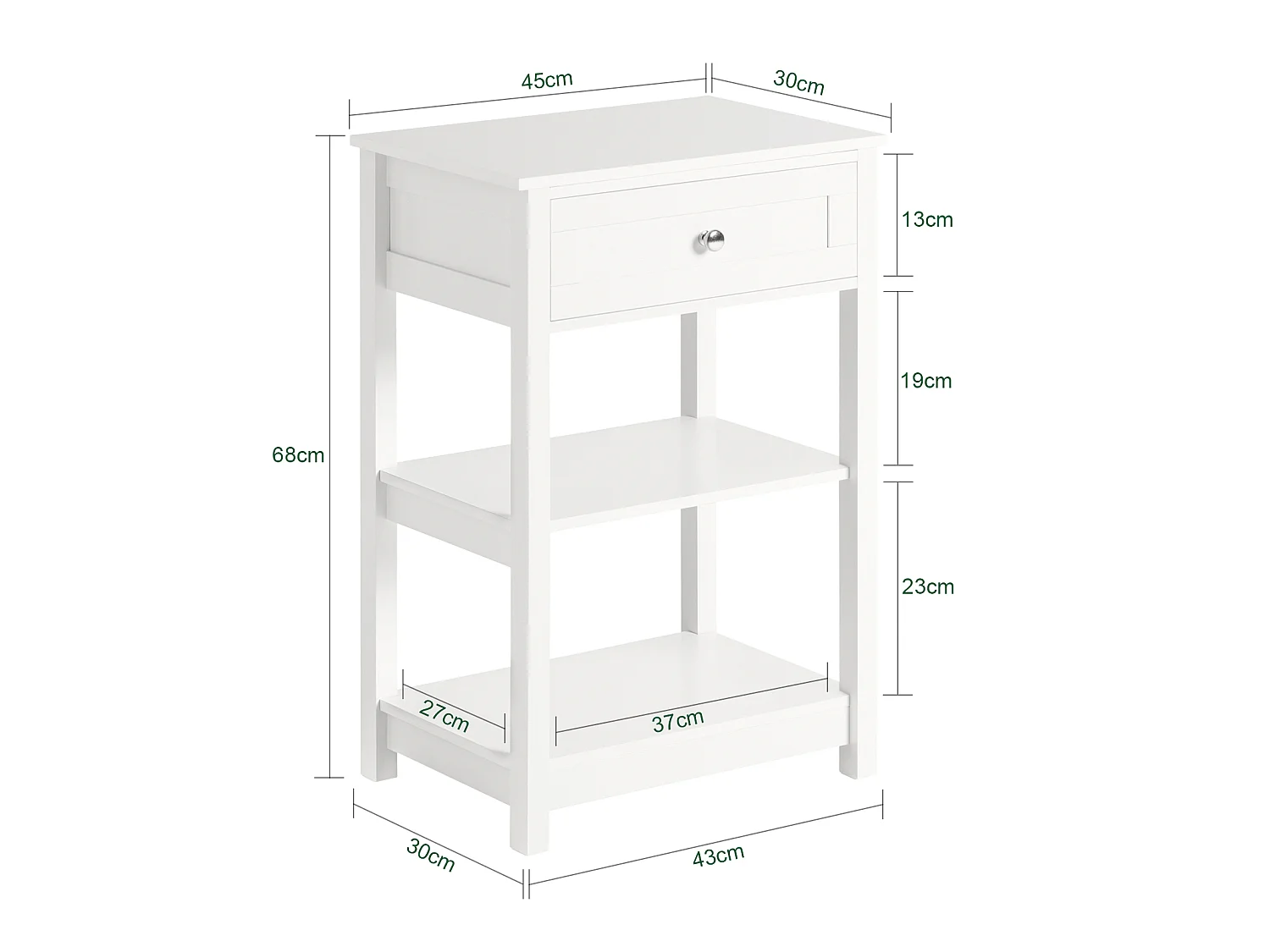 Narrow Nightstand - Single Drawer & Shelves - Modern