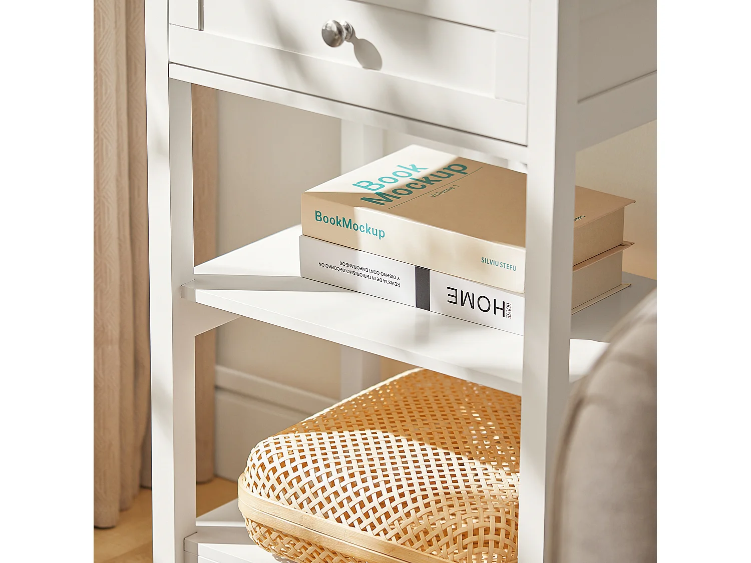 Narrow Nightstand - Single Drawer & Shelves - Modern