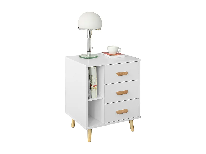 SoBuy FBT95-W Side Table End of Sofa Nachtkastje Nachtkastje met 3 lades en 2 opbergplanken