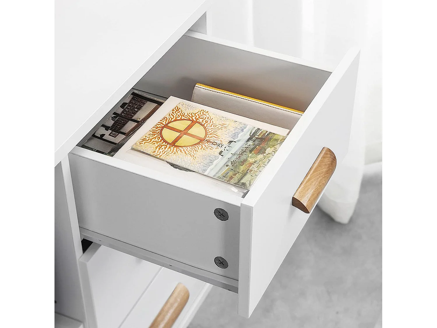 SoBuy FBT95-W Side Table End of Sofa Nachtkastje Nachtkastje met 3 lades en 2 opbergplanken