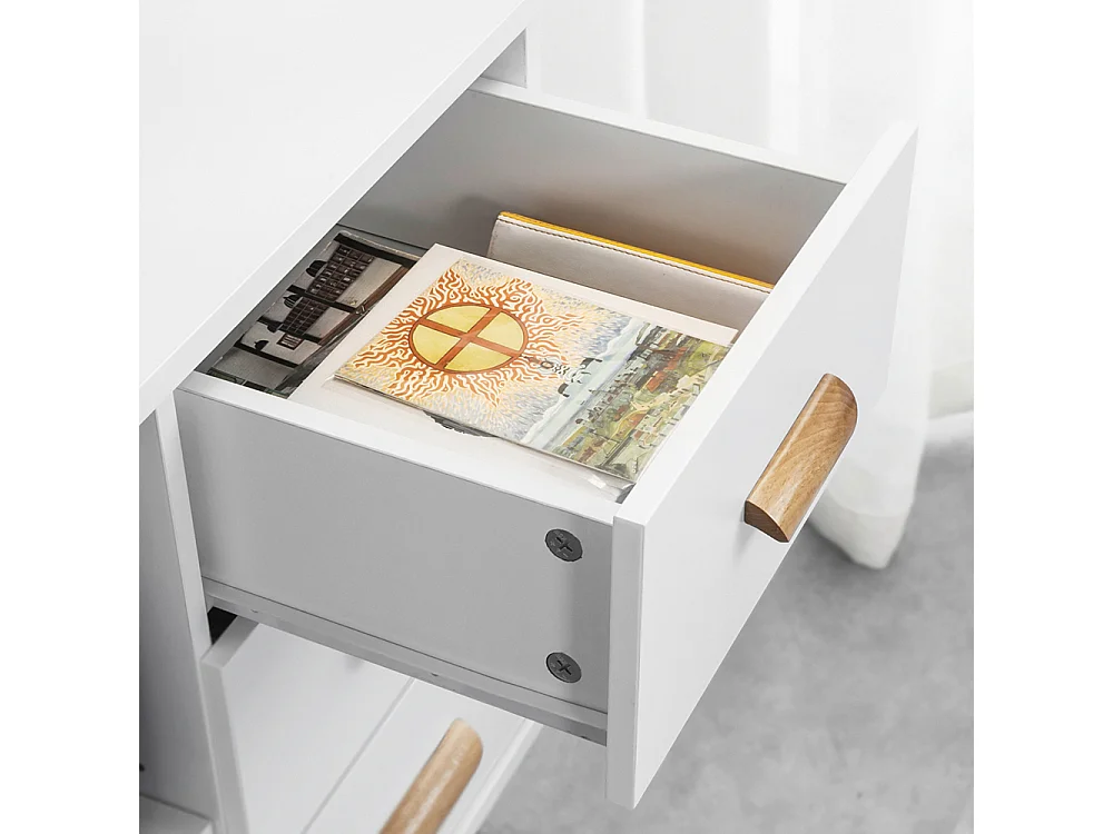 SoBuy FBT95-W Side Table End of Sofa Nachtkastje Nachtkastje met 3 lades en 2 opbergplanken