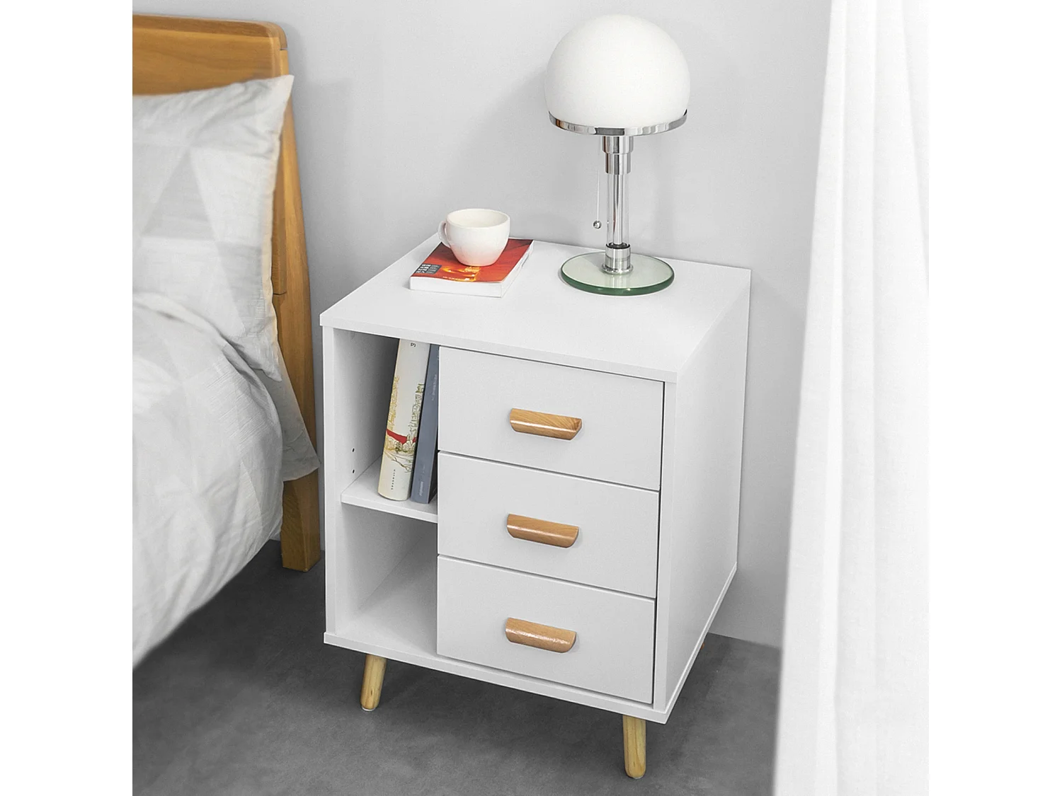 SoBuy FBT95-W Side Table End of Sofa Nachtkastje Nachtkastje met 3 lades en 2 opbergplanken