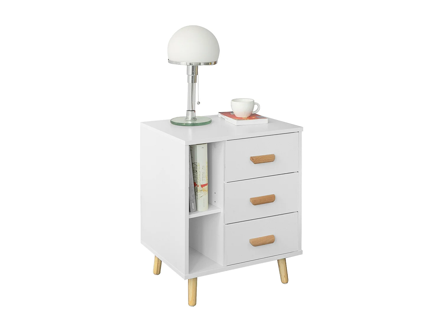 SoBuy FBT95-W Side Table End of Sofa Nachtkastje Nachtkastje met 3 lades en 2 opbergplanken