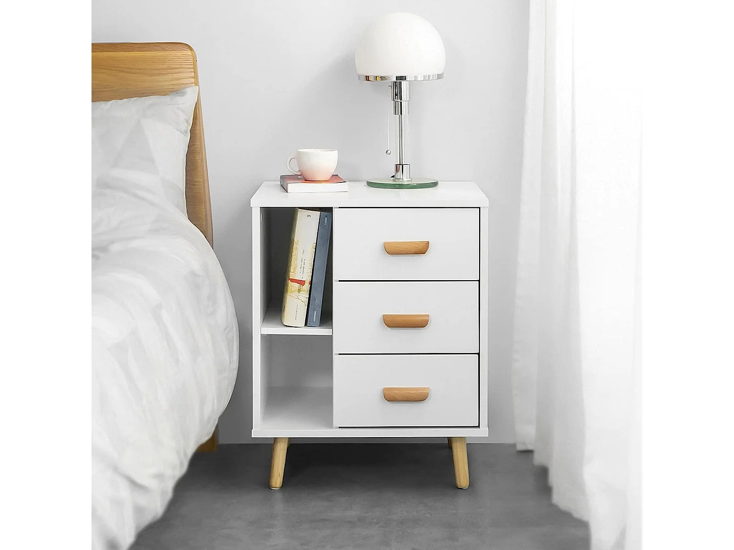 SoBuy FBT95-W Side Table End of Sofa Nachtkastje Nachtkastje met 3 lades en 2 opbergplanken