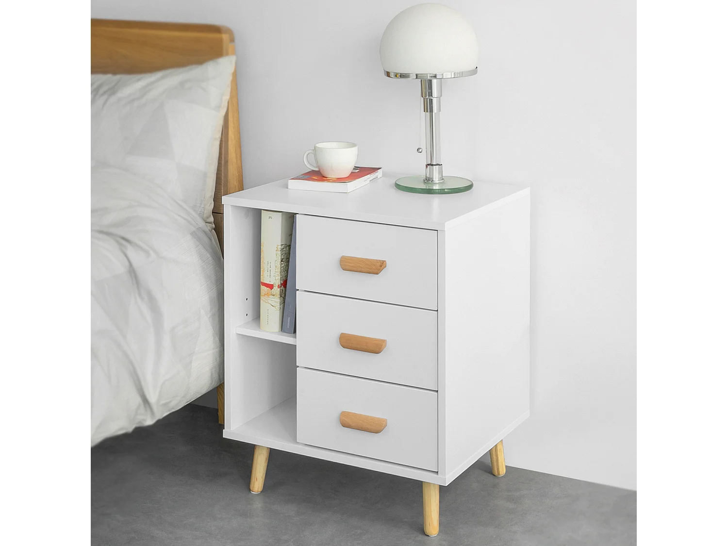 SoBuy FBT95-W Side Table End of Sofa Nachtkastje Nachtkastje met 3 lades en 2 opbergplanken