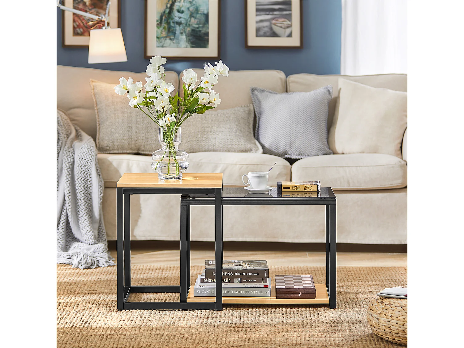 SoBuy 2PCS Tavolini Set,Tavolino da divano, Impilabili, Tavolino d'appoggio,FBT35-SCH