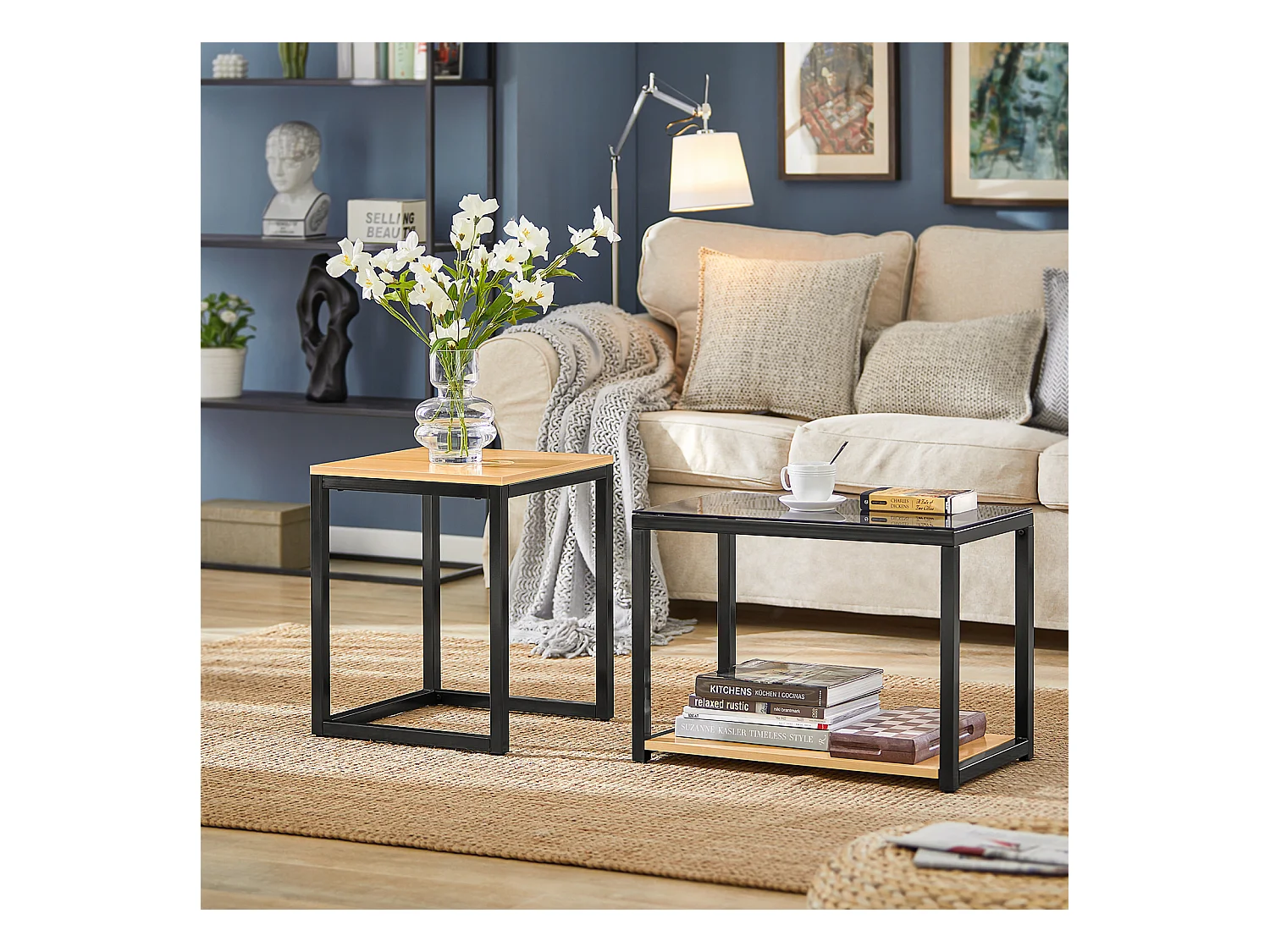 SoBuy 2PCS Tavolini Set,Tavolino da divano, Impilabili, Tavolino d'appoggio,FBT35-SCH