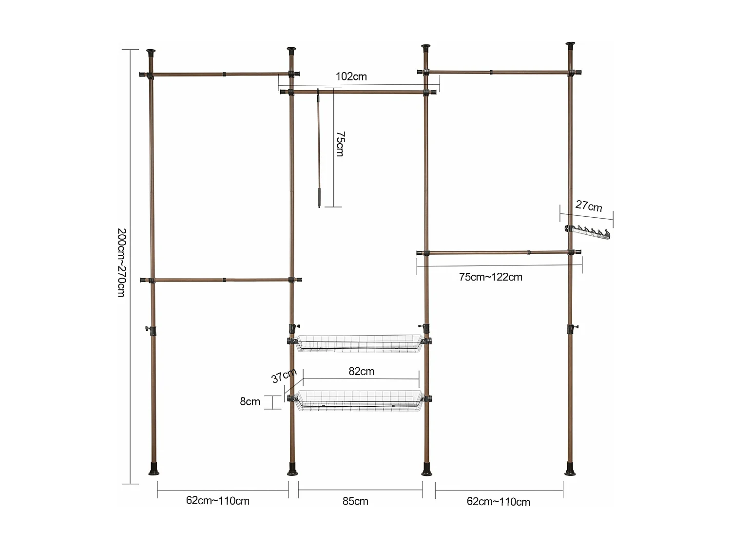 SoBuy KLS04-BR TÃ©lescopique Garde-Robe SystÃ¨me de Penderie TÃ©lescopique met 5 Barres Portant de VÃªtement