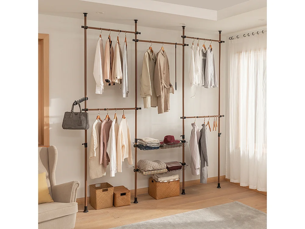 SoBuy KLS04-BR TÃ©lescopique Garde-Robe SystÃ¨me de Penderie TÃ©lescopique met 5 Barres Portant de VÃªtement